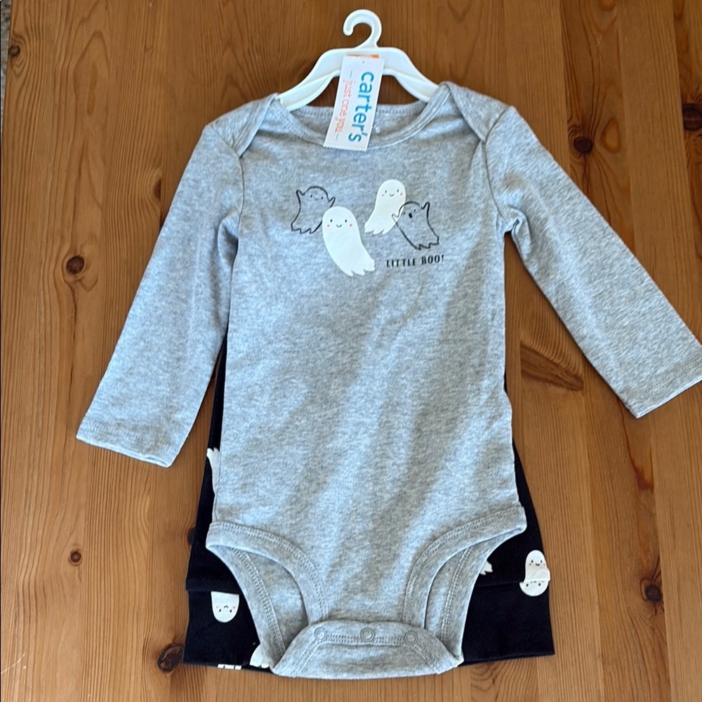 Carter's Gray and Black Ghost Onesie Set